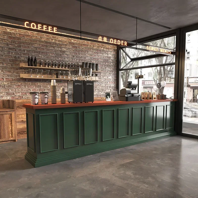 for Retro Style Solid Wood Coffee Shop Bar Counter Western Restaurant Simple Baking Milk Tea Shop Front Desk Checkout Page