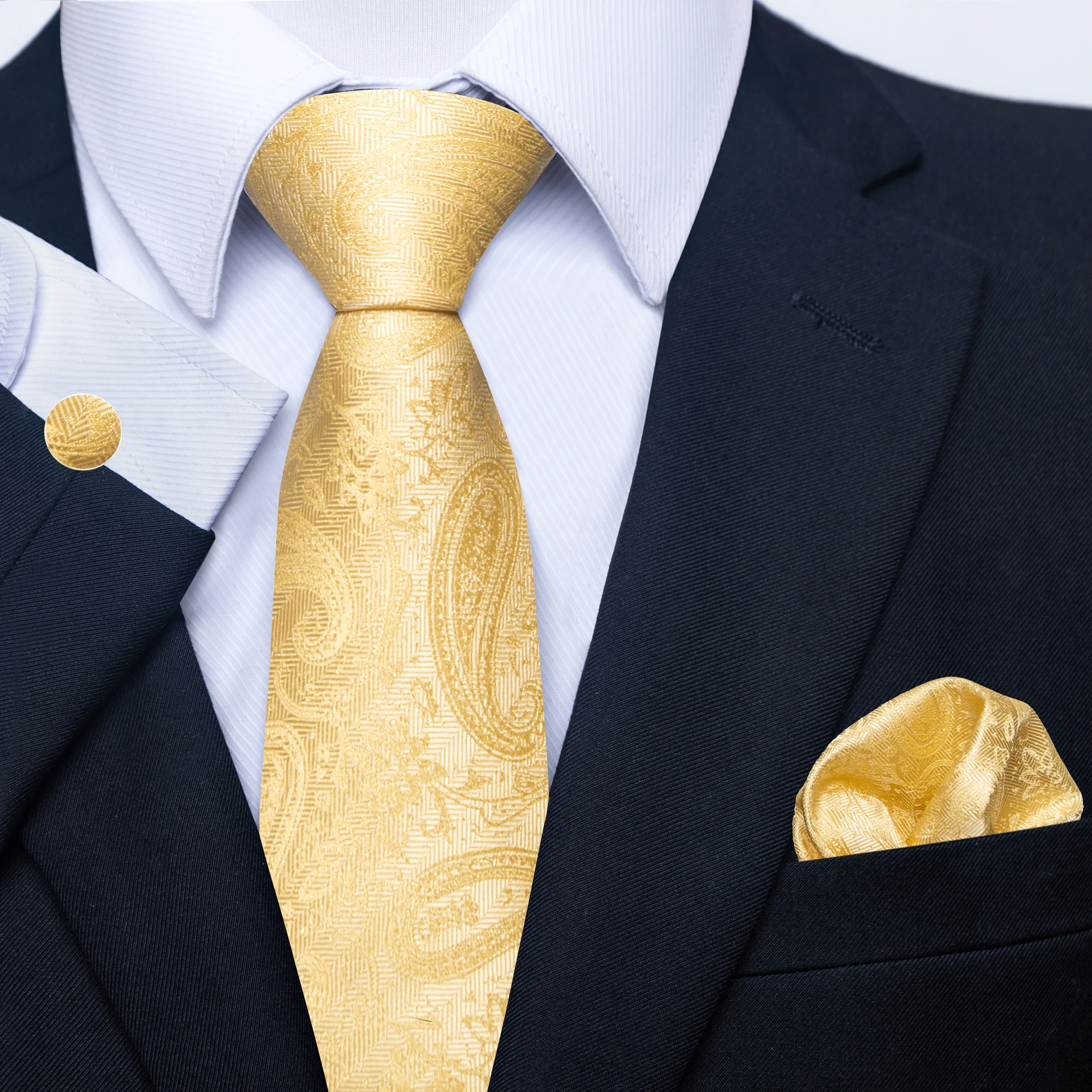 Bild 7: Herren-Paisley-Krawatte, 3-teiliges Set, inklusive Einstecktuch und Manschettenknöpfen, elegant und raffiniert, modisch und praktisch