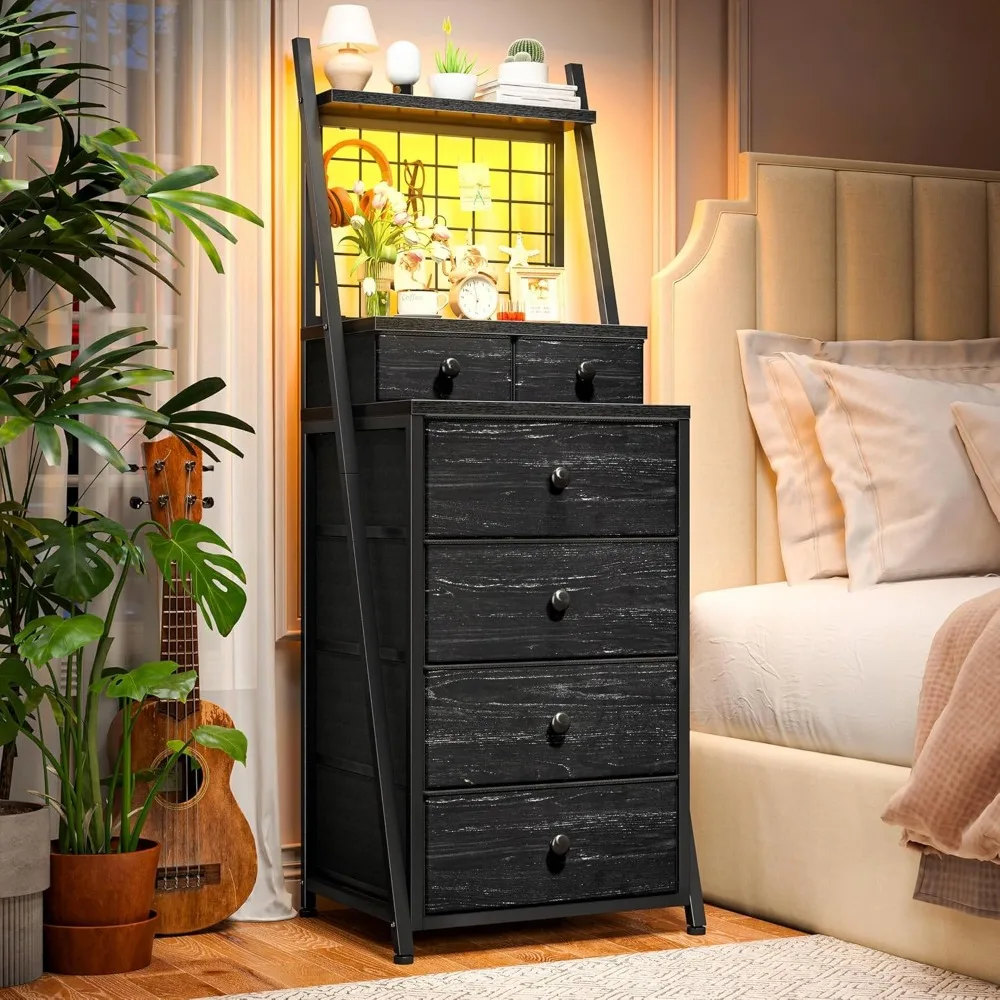 

Vertical Dresser for Bedroom Tall Dresser with LED Dressers 6 Drawer Dressers & Chest of Drawers for Closet,Entryway,Dorm,Hallw