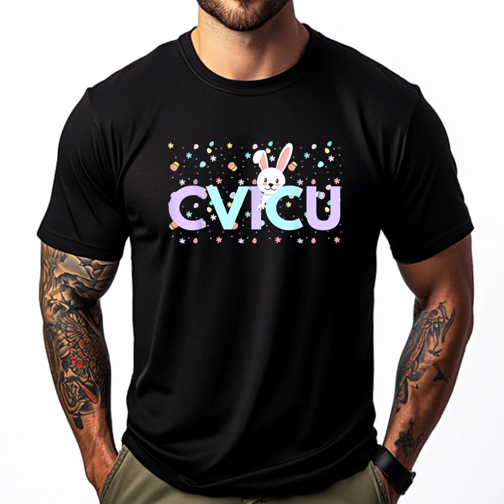 

Cvicu Easter Bunny Cardiovascular Icu Nurse Cardiology Squad Black Graphic Tees New In Tops & Tees
