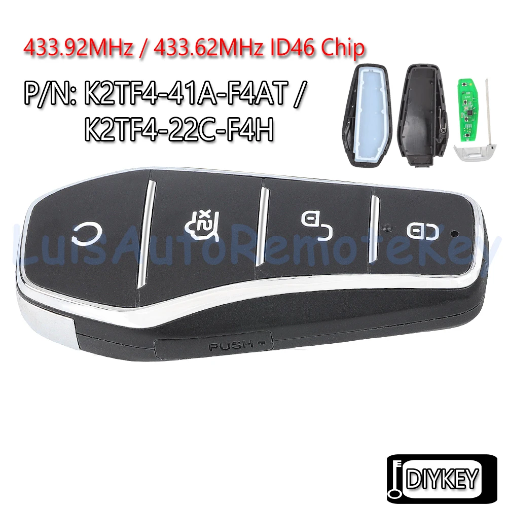 

4 Buttons Smart Remote Car Key Fob 433.92MHz / 433.62MHz ID46 Chip Replacement for BYD Qin PLUS DM-i Qin PLUS EV Yuan PLUS SONG