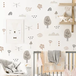 Hand Paint Watercolor Forest Dragonfly Clouds Trees Wall Stickers for Kids Room Living Room Girl Nursery Home Decorative Sticker
