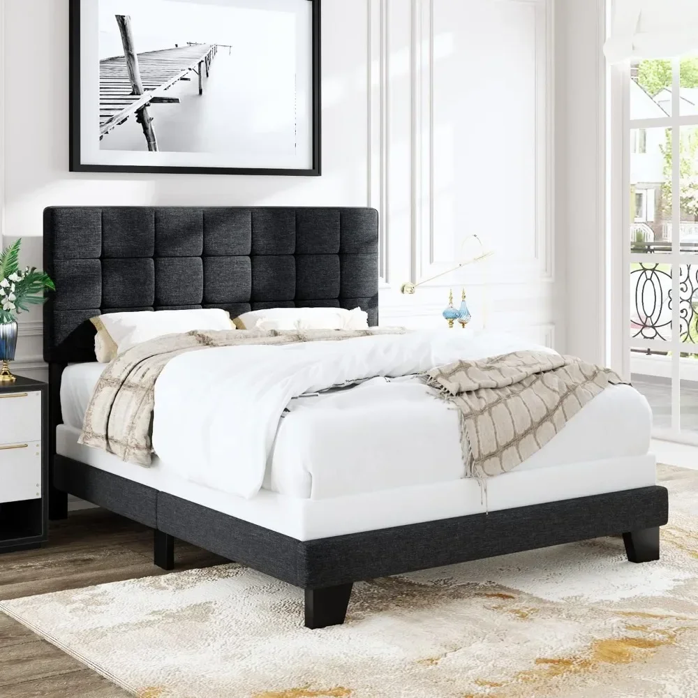 with Adjustable Headboard for High Profile/Fabric Upholstered/Square Stitched Padded Headboard/Box Spring Required