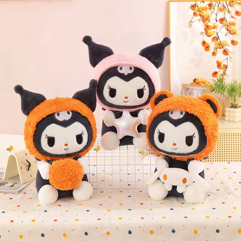 

Мягкая игрушка Kawaii Sanrio Kuromi: милая плюшевая кукла с оранжевым монстром-звездой, идеальный подарок на день рождения для детей, мягкая и уютная аниме-игрушка