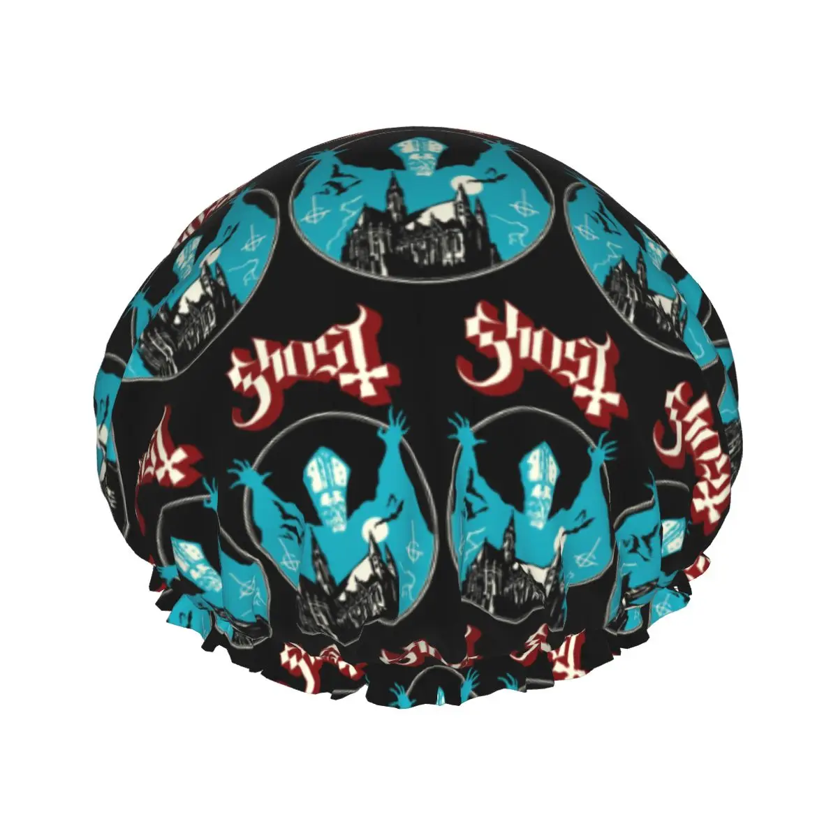 Custom Swedish Rock Band Horror Ghost Shower Cap Women Reusable Waterproof Oversized Bath Caps for Long Hair