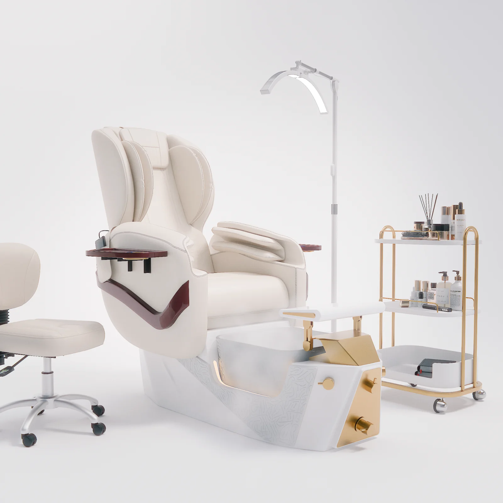 Electric Reclining Pedicure Spa Chair with LED Light Foot Tub Back Massage PU Leather Salon Foot Bath Sofa for Nail Beauty Salon image 3