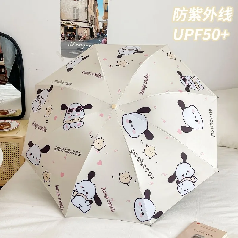 Nuevo Sanrio Sweet Hello Kitty lindo patrón creativo de dibujos animados paraguas de sombra de vinilo portátil plegable de moda para lluvia o brillo