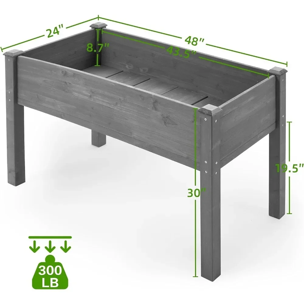 Planter Raised Garden Bed with Legs (48x24x30''), Solid Wood Elevated Planter Box for Outdoor