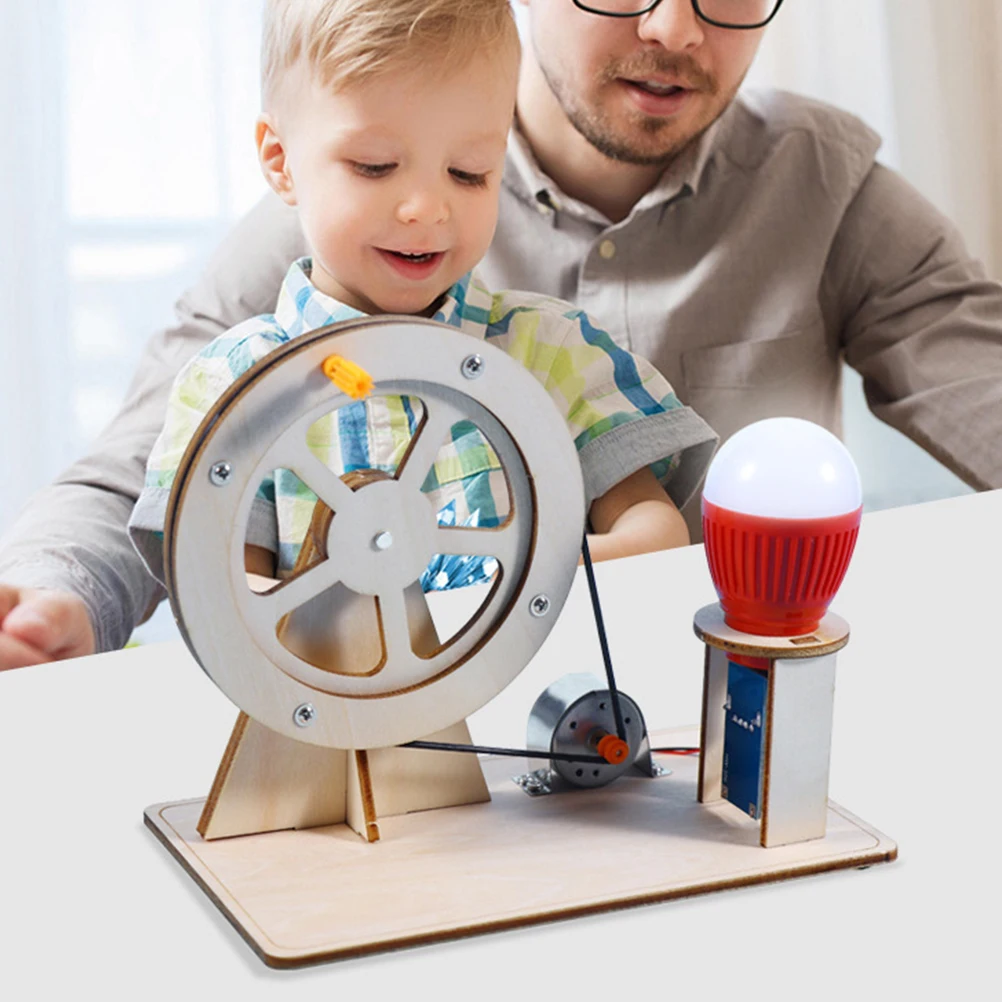 1 مجموعة لتقوم بها بنفسك مجموعة مولد كرنك اليد الخشبية للأطفال المشاريع العلمية الجذعية بناء كرنك اليد مولد الكهرباء للتعليم