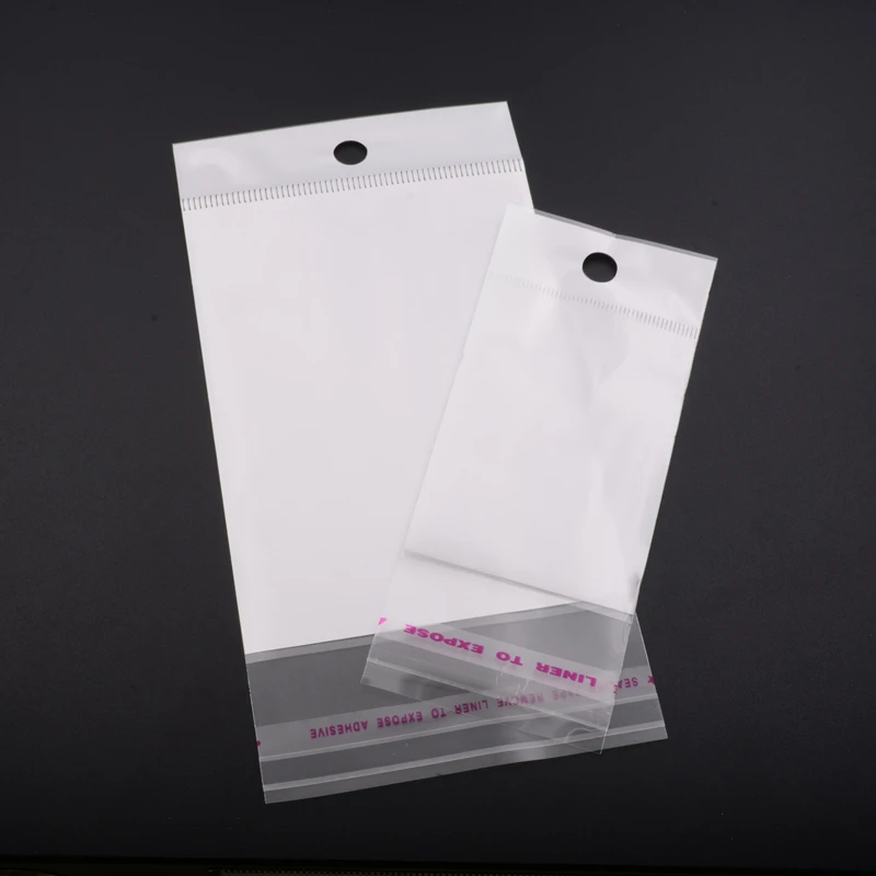 100pcs Self Sealing Plastic OPP Bags Hanging Self Adhesive White Pouches for Wedding Party Jewelry Packaging Retail Display Bag