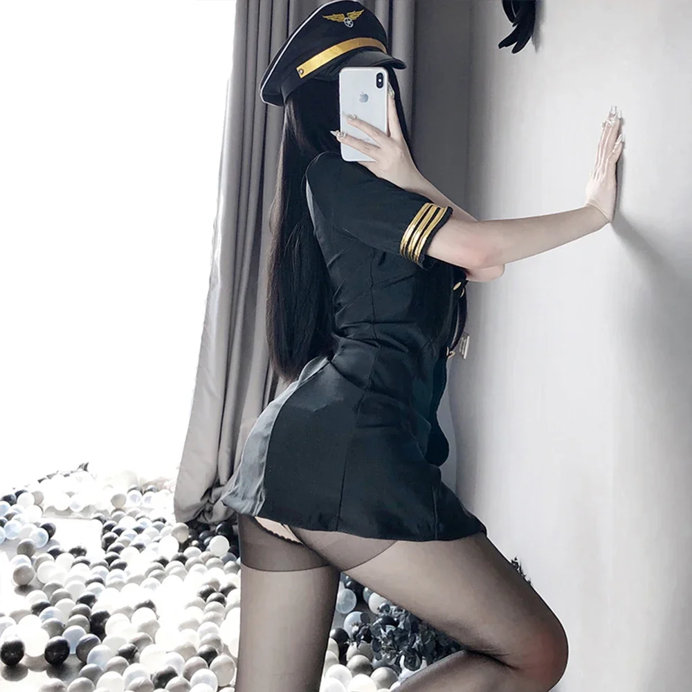 Japanese Stewardess Uniform Women Sexy Cosplay Lingerie Erotic Temptation Flight Attendant Costume Sex Police Roleplay