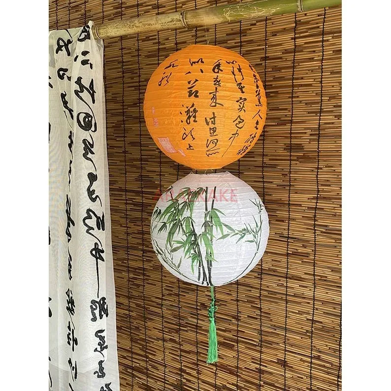 2pcs Spring decoration tea house indoor scene kindergarten decoration bamboo paper lantern Chinese ancient style