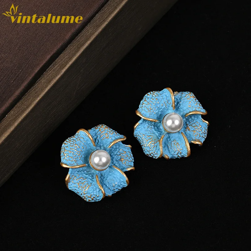 

Модный ювелирный набор Vintalume: многослойное ожерелье из синих стеклянных бусин и серьги-цветы, с жемчугом и эмалью, изящный подарок для женщин