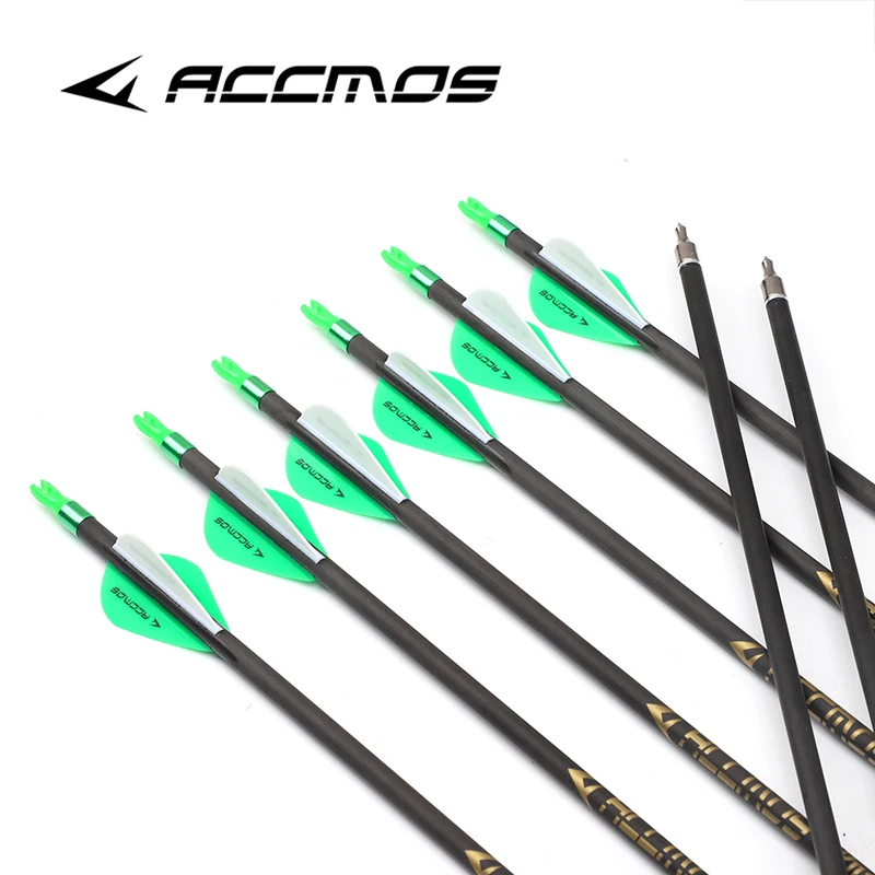 12pc 31 inches Pure Carbon Arrows for Archery 300, 340, 400, 500, 600, 700, 800, ID6.2mm Archery for Hunting