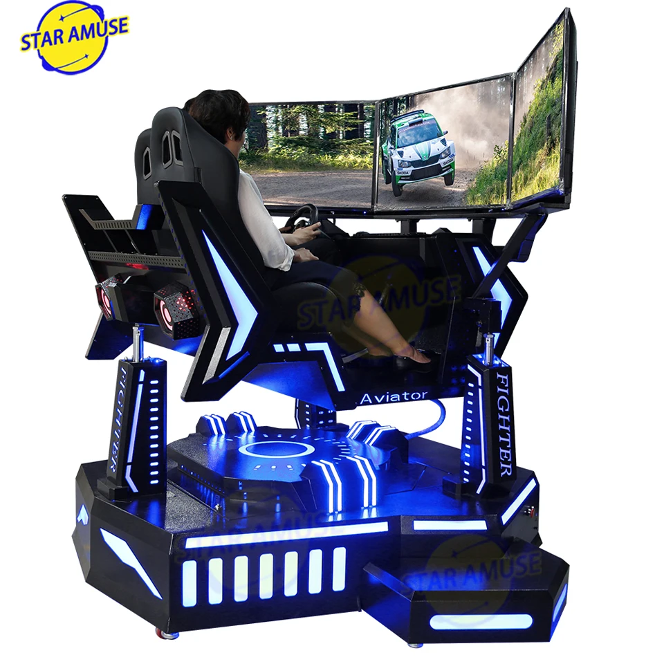 3 Screen Indoor VR Racing Machine 2-Seater 3 DOF Simulator with Metal Steering Wheel Three-Axis Race Car Gaming Drive Simulator