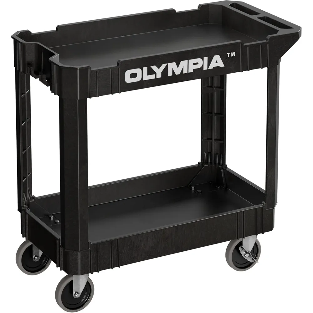 Carrinho de rolamento de nível duplo Olympia Tools - Carrinho utilitário resistente com capacidade de 500 libras com rodas giratórias de travamento para armazenamento e órgão