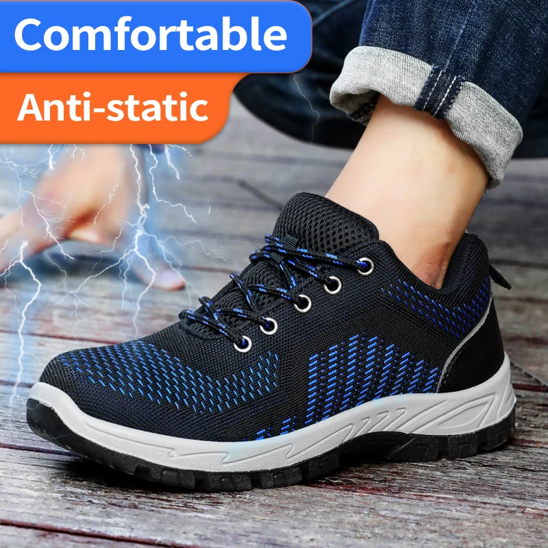 Men\'s Safety Shoes Steel Toe Boots Anti static Anti impact Anti puncture Soft Durable Breathable Industrial Outdoor Work Shoes