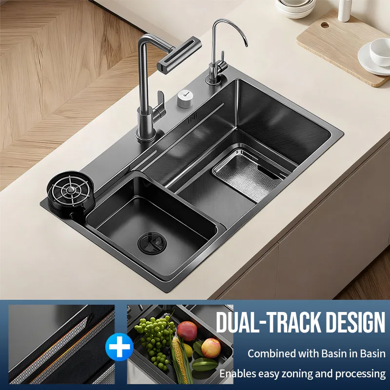 Home Use 800*460mm Kitchen Multifunctional Sink Slag collection net Dual-track design Extra-large capacity Rectangular Deep Sink