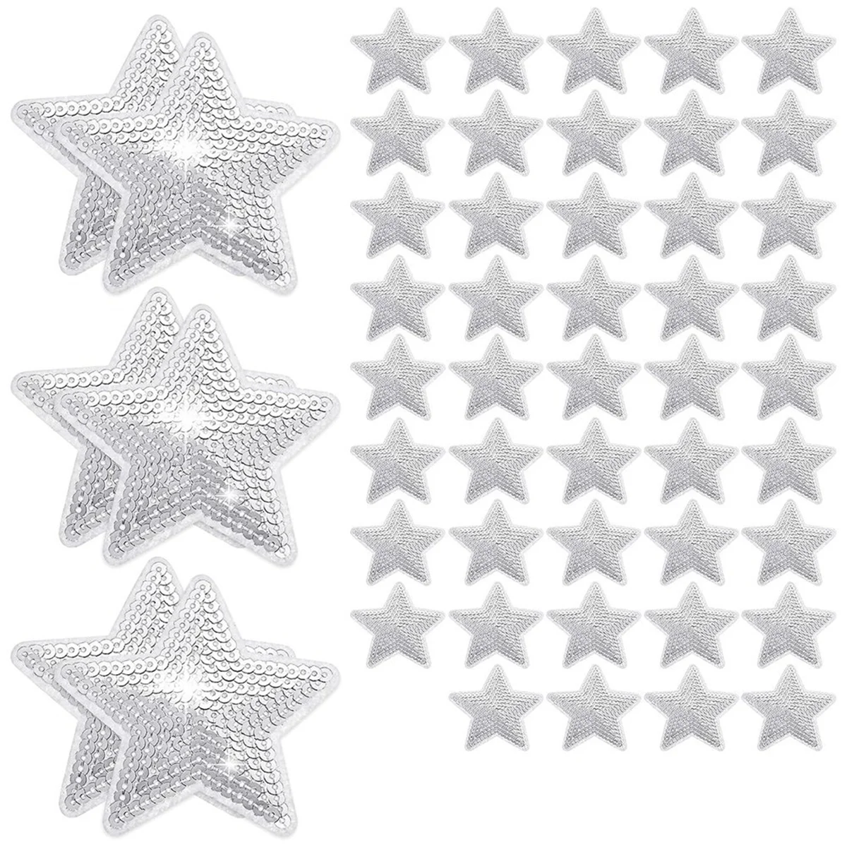 50 Pcs Star Sequins Sew Iron on Applique Star Embroidered Patches Star Shape Repair Patch DIY (Silver)