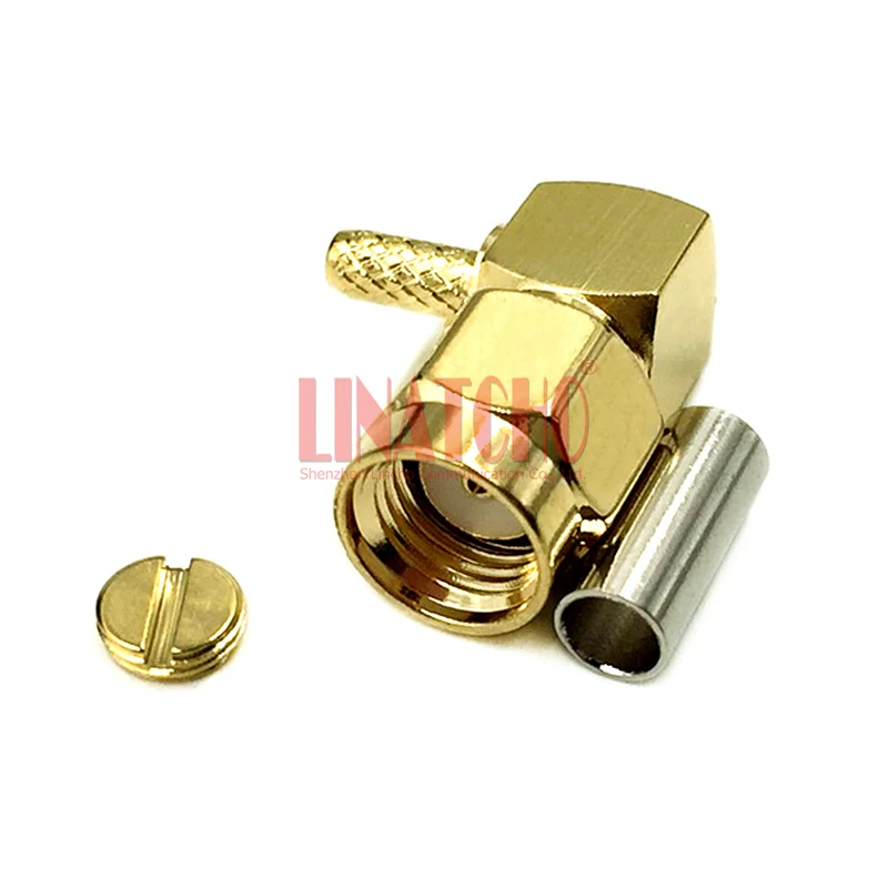 Coaxial RG174 RG316 RG178 LMR100 Cable Wire Brass RP SMA Male Plug Right Angle Crimp Connector