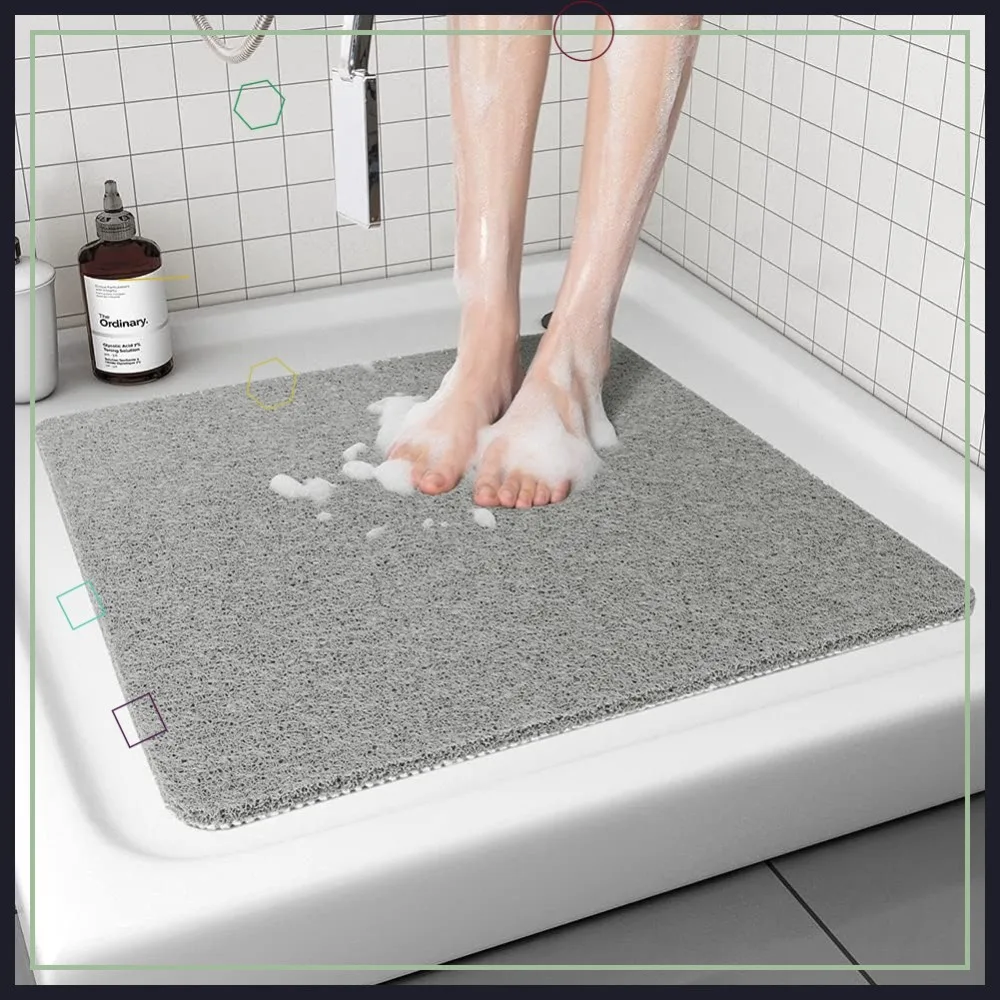 

Нескользящий быстросохнущий коврик для душа, удобный коврик для ванной с текстурированной поверхностью, легко чистится, серый, 24x24