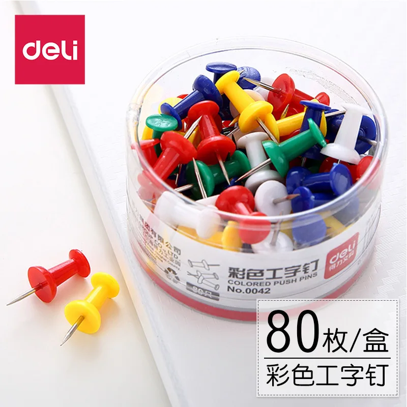 80pcs Deli 0942 Color I-shaped Nail Press Nail DIY Custom Photo Press Nail Color Sub Wall Nail Photo Wall Cork Nail