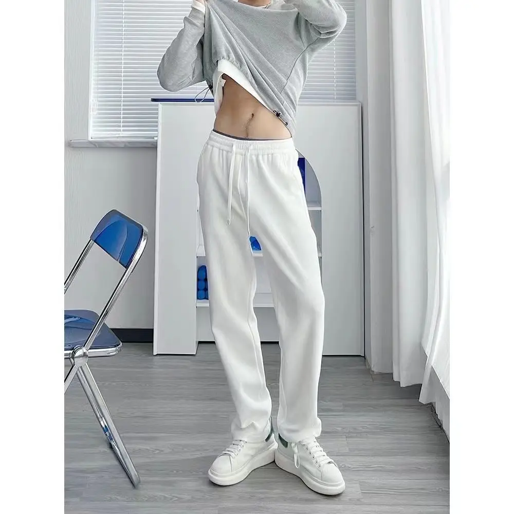 2025 New Style Hoodies Ins Spring Autumn White Casual Pants for Men and Women Handsome Versatile Straight Pants Sports Trousers