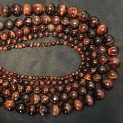 Piedra de ojos de tigre Borgoña de 4/6/8/10/12mm para fabricación de joyas, cuentas sueltas de vino redondas lisas, pulsera DIY, collar, pendiente, venta al por mayor