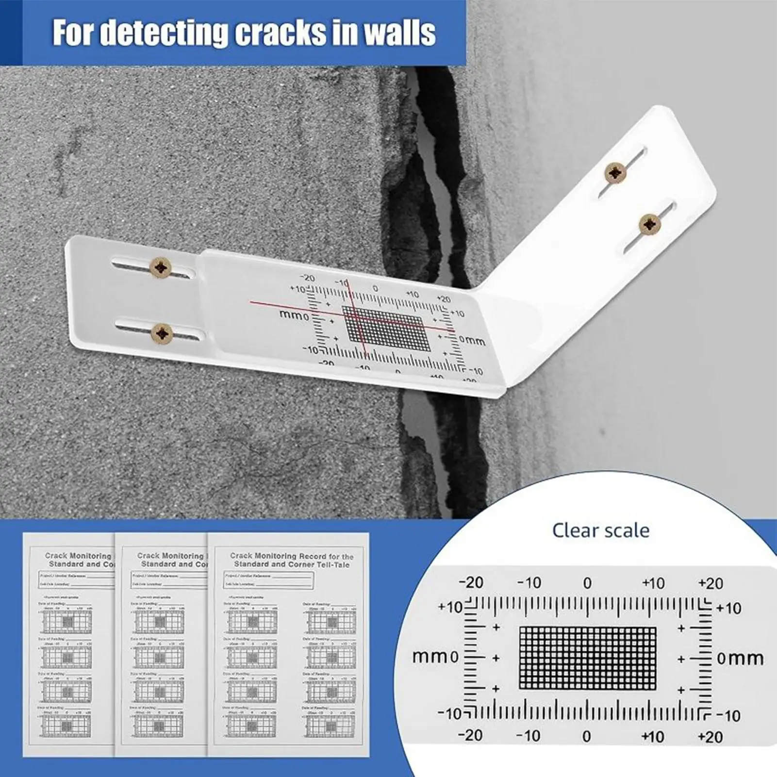 Crack Monitor L Shape Acrylic Measuring Ruler Crack Measuring Instrument for Detection Tracking Building Internal External Wall