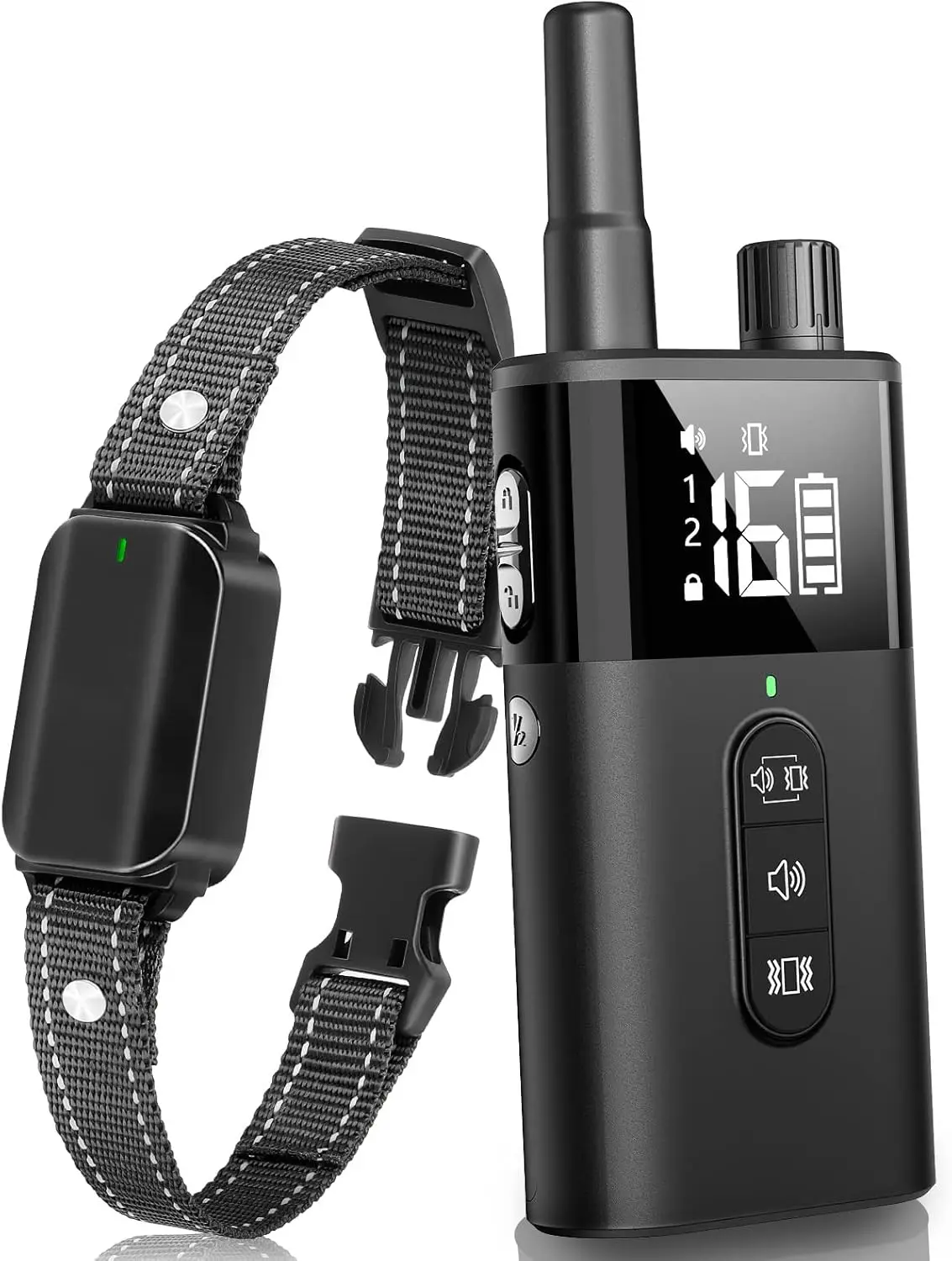 

No Shock Dog Training Collar with Remote, Vibrate & Beep Only, Waterproof Rechargeable for Dogs 10-120 lbs (Black)