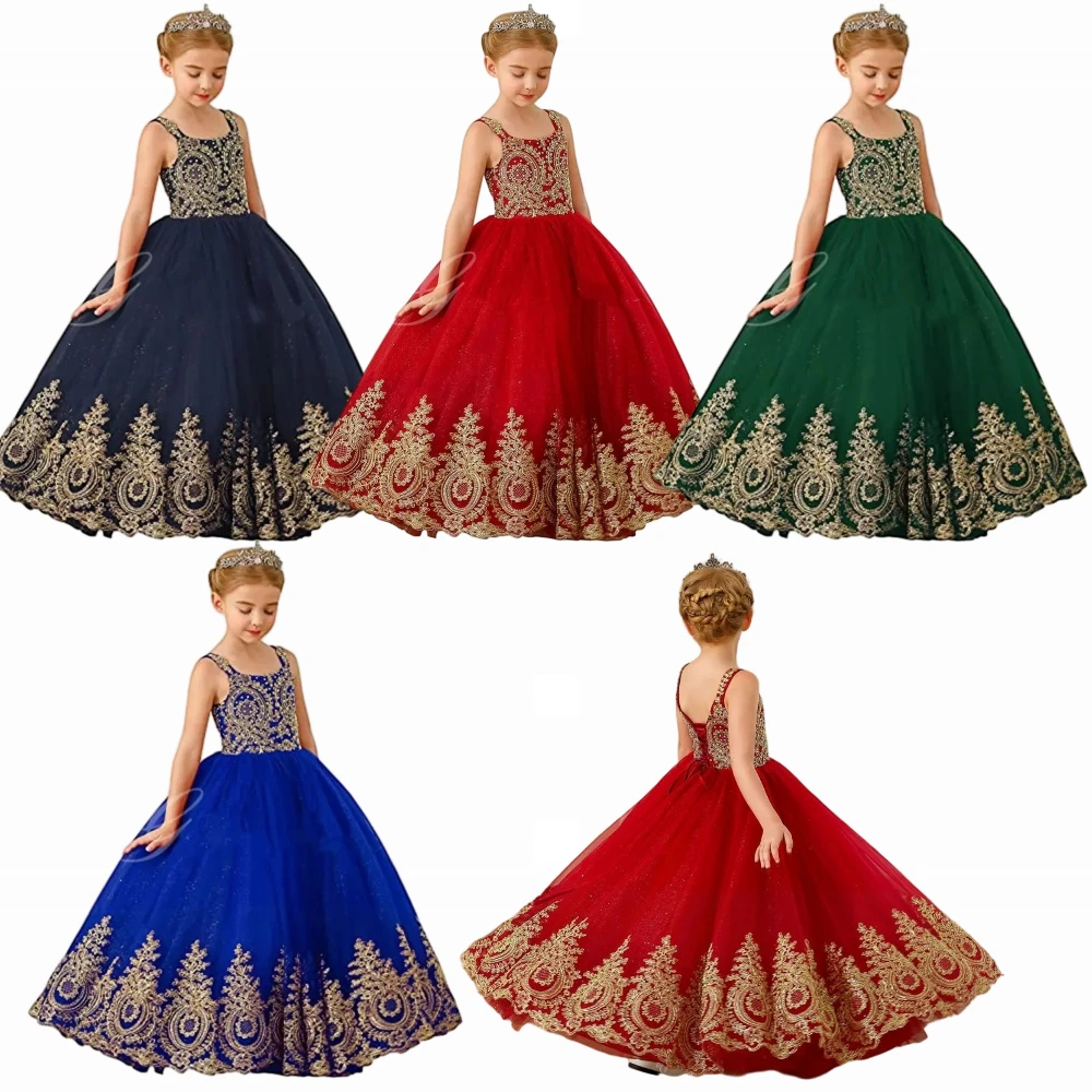 

Gorgeous Red Flower Girl Dress Thin Shoulder Straps Sleeveless For Customize Wedding Dresses Kids Birthday Party Communion Prom