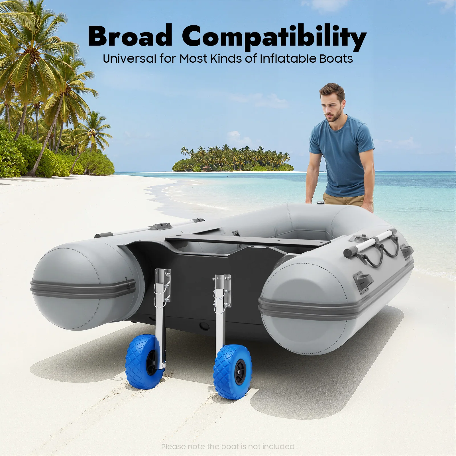 Inflatable Boat Launching Dolly with 10-Inch Wheels Stainless Steel Transom Launch for Aluminum Boat