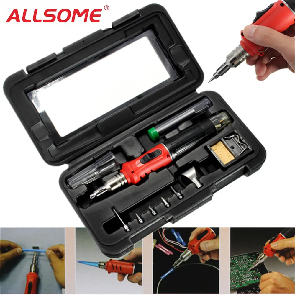 Imagem -02 - Allsome-kit de Soldagem Profissional Tocha de Sopro Solda de Gás Butano Ferramentas de Ferro Ht1380 Hs1115k 10 em 1