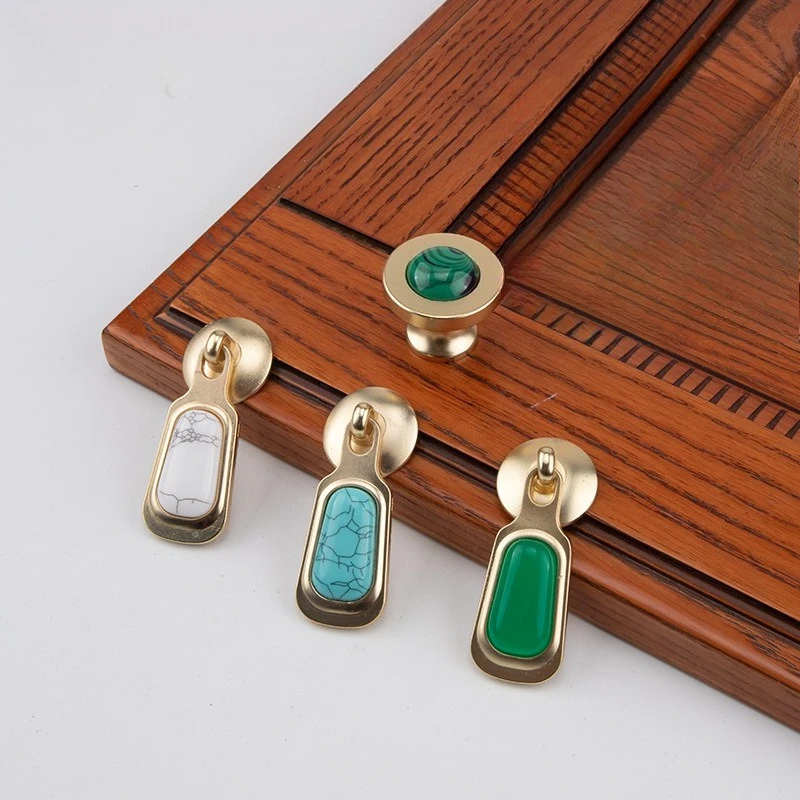 Chinese Style Jade Pendant Drawer Handle Antique Cabinet Pull with Imitation Jade