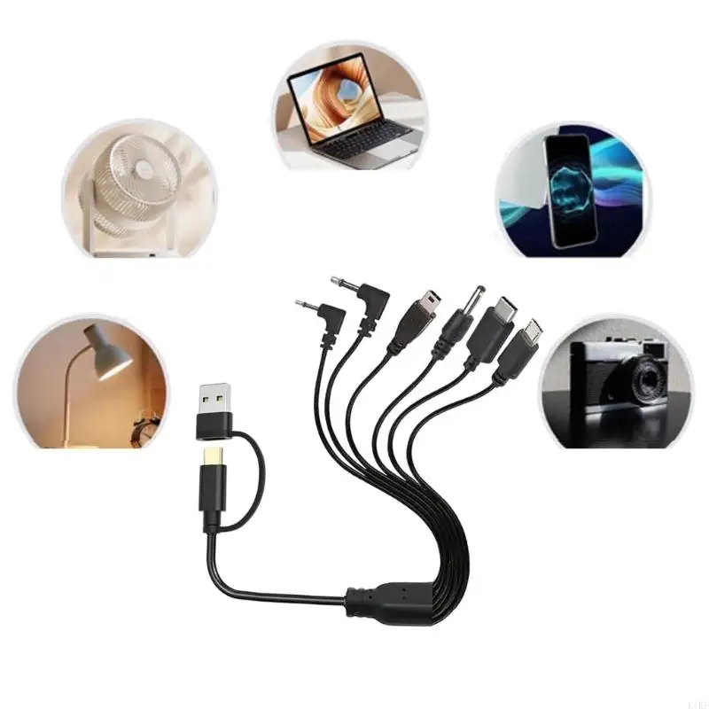 6 In 1 Multiple Charging Cable with Type C Tiny USB Mini USB Port Universal Charges for Smartphones Tablets Cameras K1KF