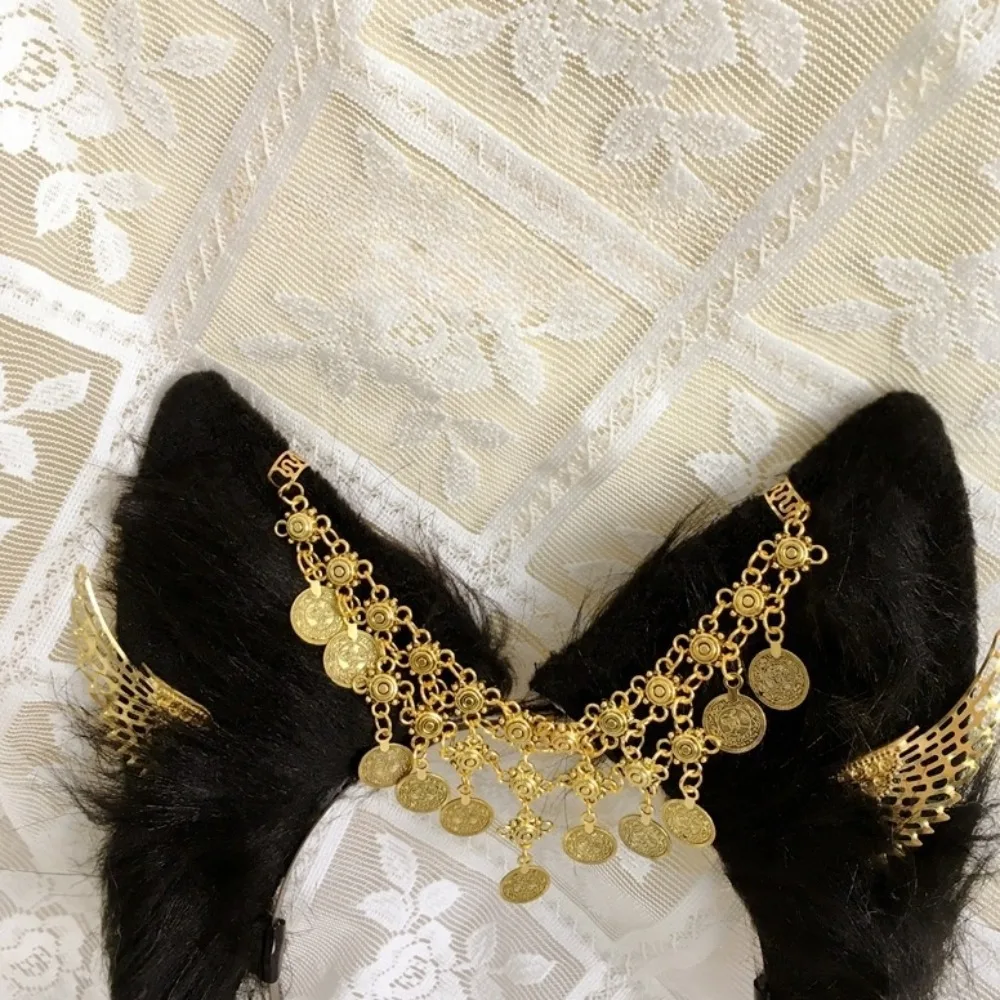 

Golden Wings Cosplay Anubis Headband Tassel Animal Ears Hairband Gothic Alloy Egypt Style Headwear Hair Styling Accessory