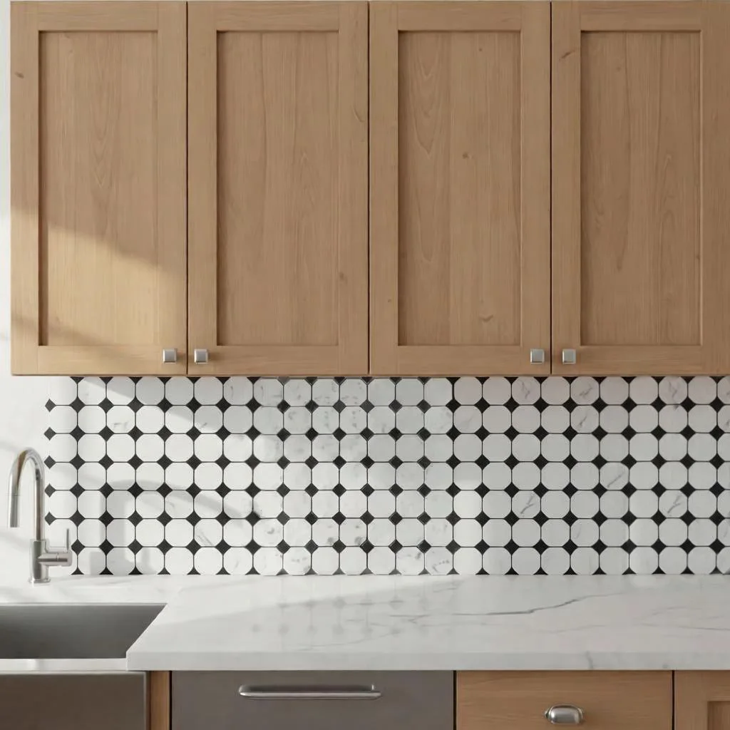 European style Carrara white marble mosaic tile octagonal wall tile bathroom bathroom background wall