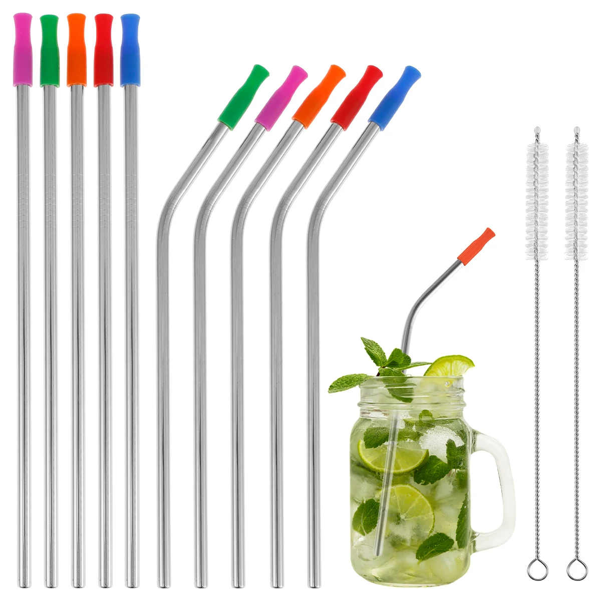 

60Pcs Stainless Steel Straws Reusable Drinking Straws Colorful Curved Straight Straws Metal Straws Fit for 16/20 oz Tumbler Cups