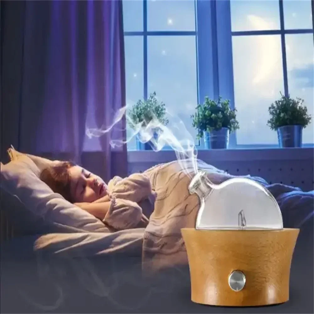 25ML Oil Diffuser Original Wood Base Glass LED Colored Nebulizing Essential for Aromatherapy with Higher Atomizing for Home Spa