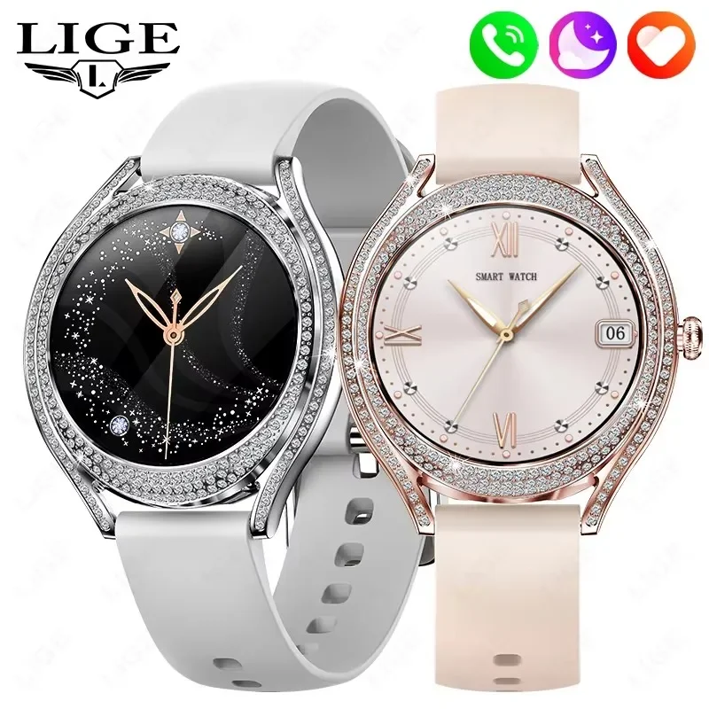 

LIGE New Women Smart Watch 1.28 Inch Sports Fitness Bracelet BT HD Calling Clock Waterproof Diamond Case Fashion Smartwatch Gift