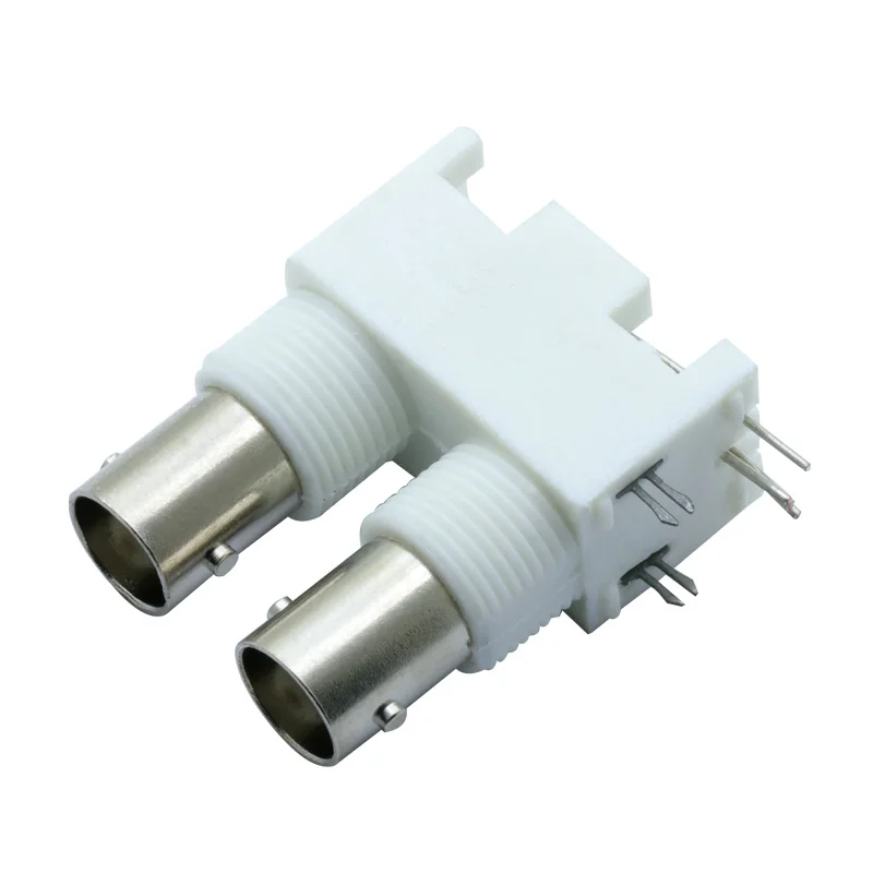 1 buah konektor plastik dudukan Panel sudut kanan wanita BNC ganda papan PC putih konektor ganda dudukan PCB