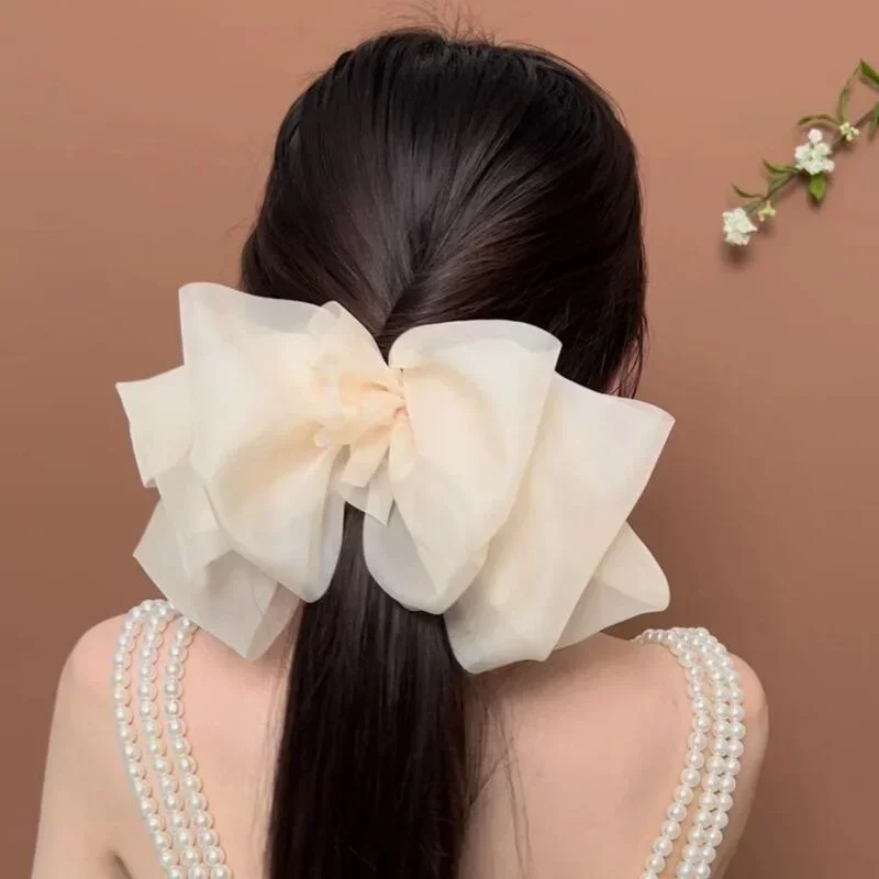 

New Chiffon Bow Banana Clip High Ponytail Hair Grip Clip Female Vintage Vertical Clip Fashion Headwear Woman Hair Accessories
