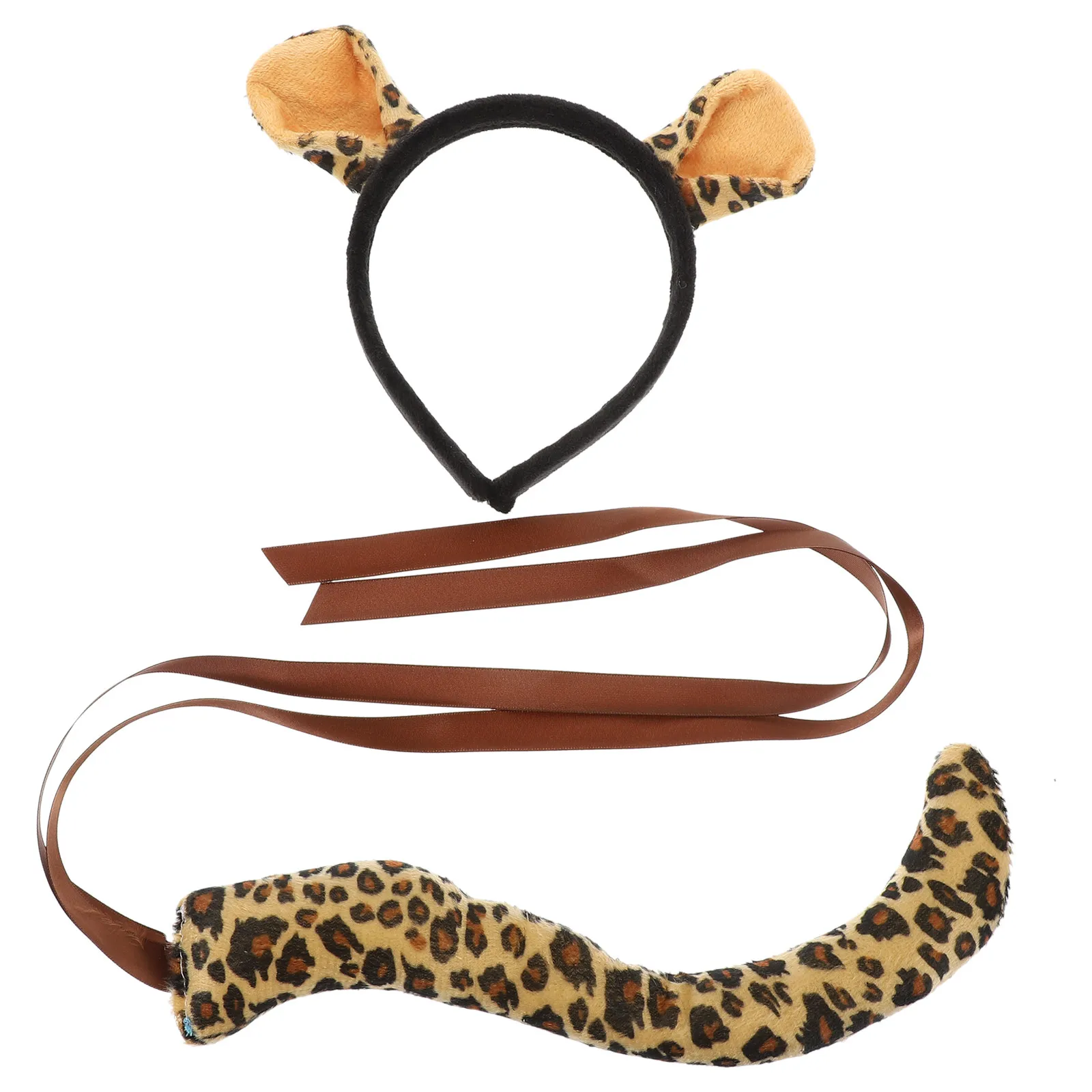 1 set Leopard Ear Headband Tail Set Animal Costume For Cosplay Party Dress Up Adults Soft Cloth Material Durable Stitching