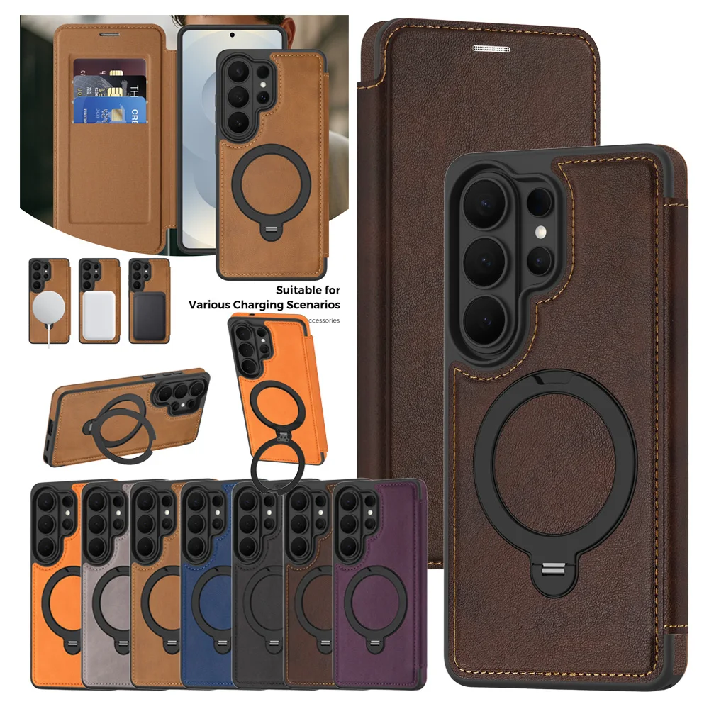 Flip Case for Samsung Galaxy S26 S25 Ultra S24 Plus S23 FE S22 S25U Magnetic Wireless Charging KickStand Card Slots Phone Cover