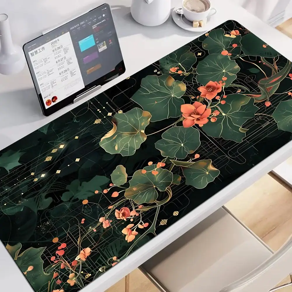 lotus flower design Mouse Pad Desk Accessory Aesthetic Large Gaming Mousepad Non-slip Laptop Table Cushion Tablet Mat PC Playmat