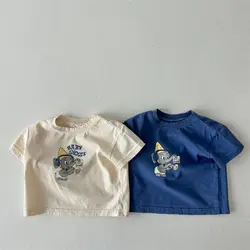 T-Shirt à Manches Courtes en Coton pour Bébé, Vêtement Décontracté avec Imprimé de Dessin Animé Mignon, pour Garçon et Fille, Nouvelle Collection Été 2024