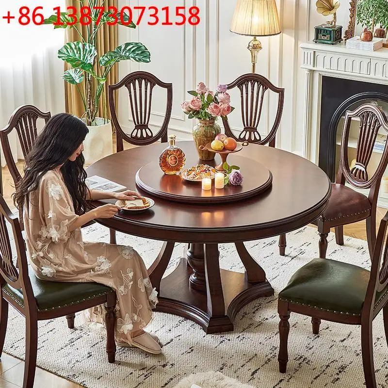 

American solid wood round 1.3m all log retro style 1.5 meters round dining table