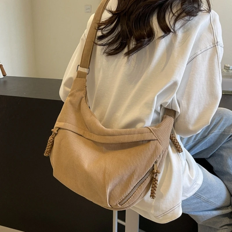 Casual Corduroy Crescent Shoulder Bag with Spacious Interior Crossbody Purse for Phone Wallet and Essential