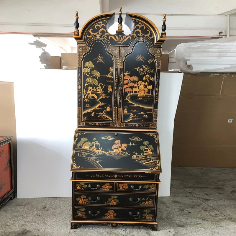 decorative secretary cabinet, retro hand-painted landscape bucket cabinet, antique wine cabinet, storage