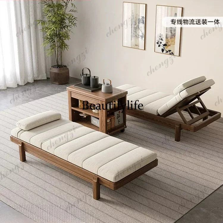 NQ52 New Chinese-style solid wood chaise longue leisure sofa bed adjustable recliner living room modern lunch break recliner